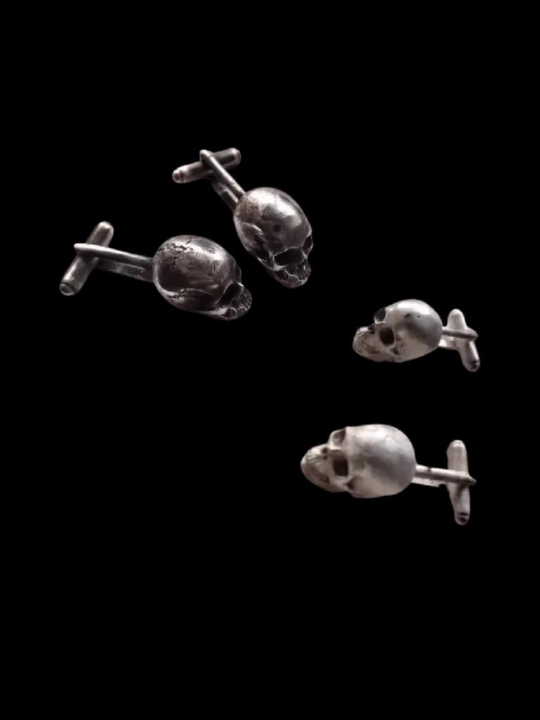 Realistische Totenkopf Manschettenknöpfe - Beweglicher Kiefer Silber