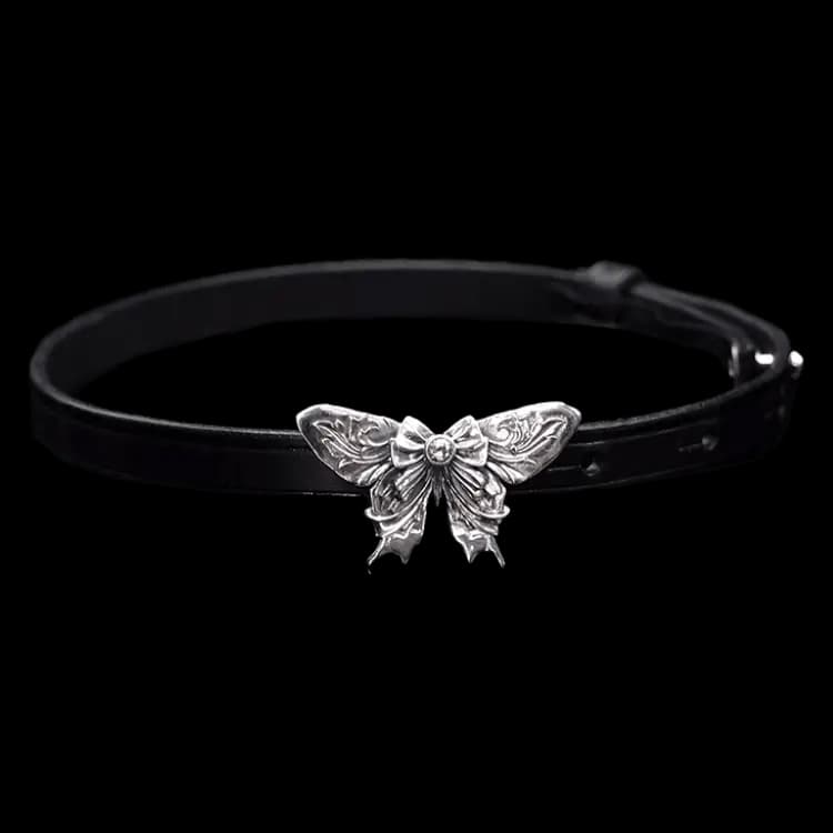 Gothic Diamond Butterfly Choker aus 925 Silber und Leder
