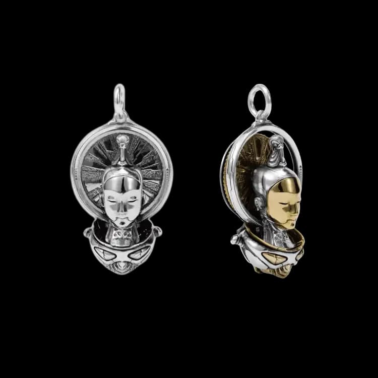Colgante de Buda del Futuro Cyberpunk | Spinner de Plata 925 y Latón