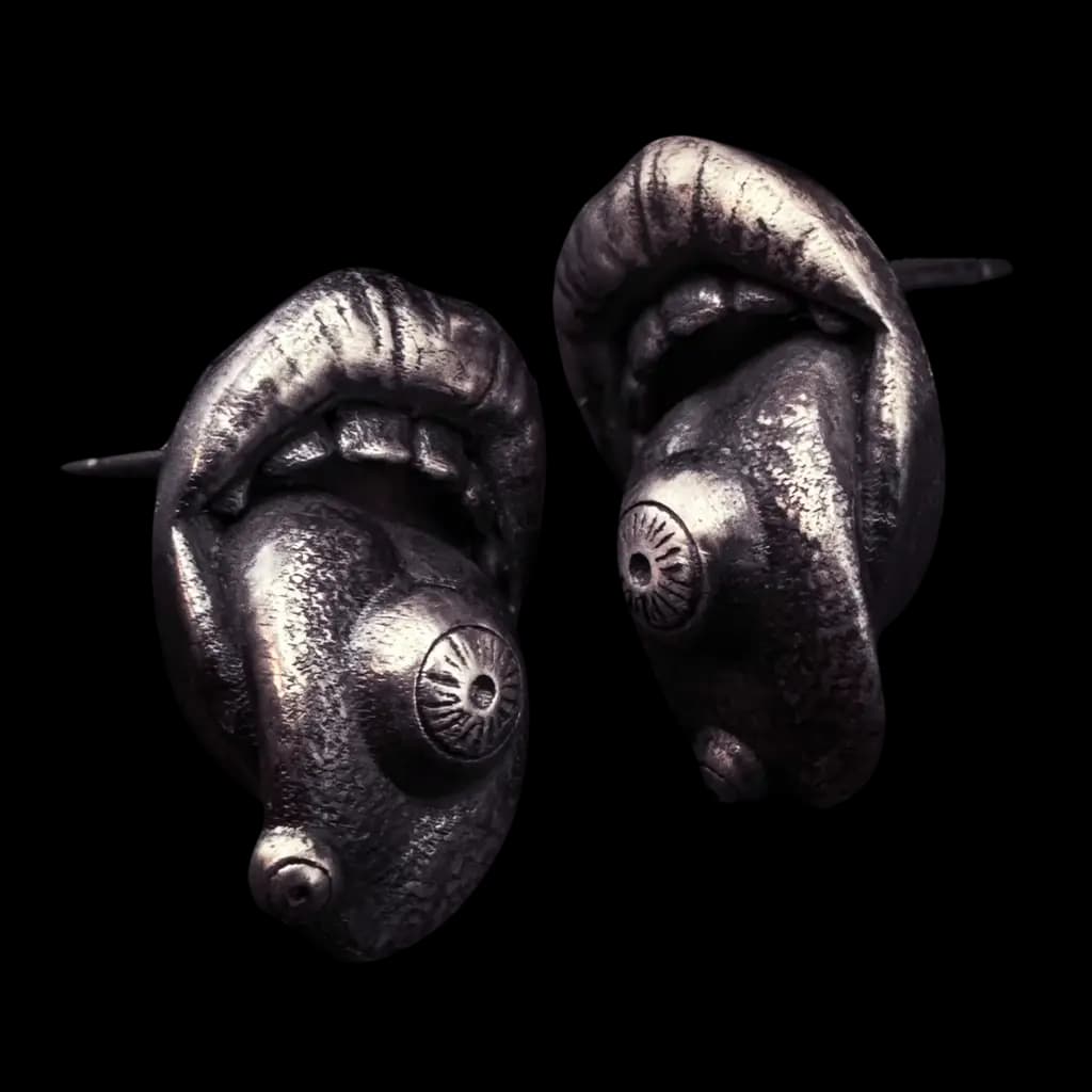 nightmare-tongue-lips-silver-earrings